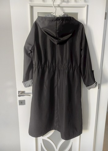 Uzun Siyah Kadın Yağmurluk Fermuarlı - Görsel 4