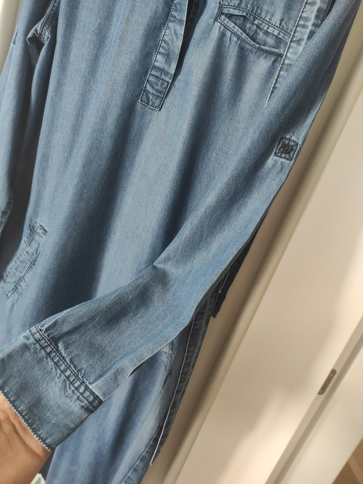 Uzun Kollu, Kemerli Midi Kot Elbise - Görsel 2