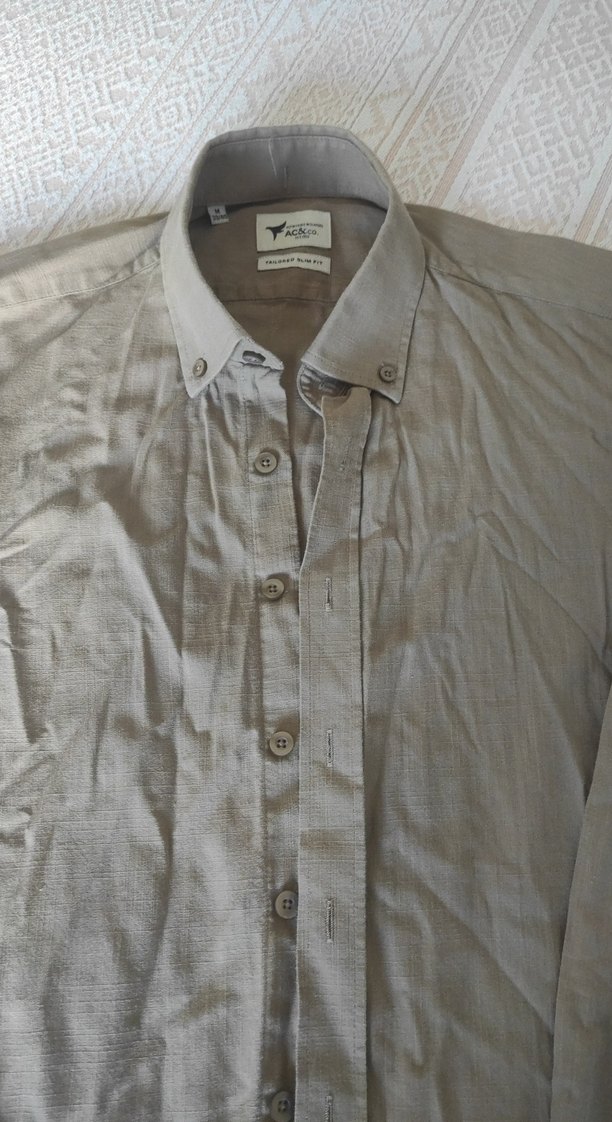 Bej Düğmeli Erkek Keten Gömlek - Görsel 2