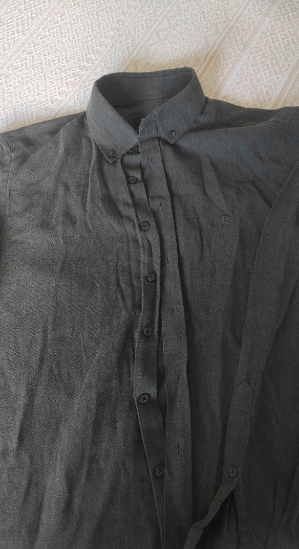 Düğmeli Siyah Keten Erkek Gömlek - Görsel 3