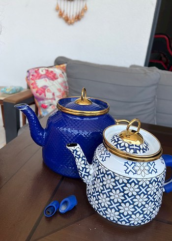 Schafer Koyu Mavi Desenli Çaydanlık Seti