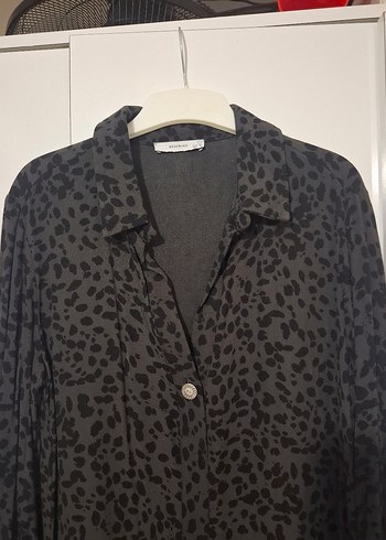 Gri Desenli Uzun Kollu Düğmeli Kadın Elbise - Görsel 2