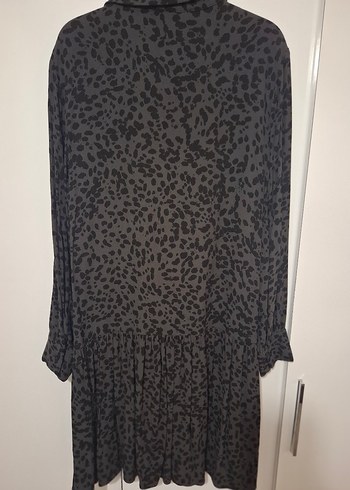 Gri Desenli Uzun Kollu Düğmeli Kadın Elbise - Görsel 5