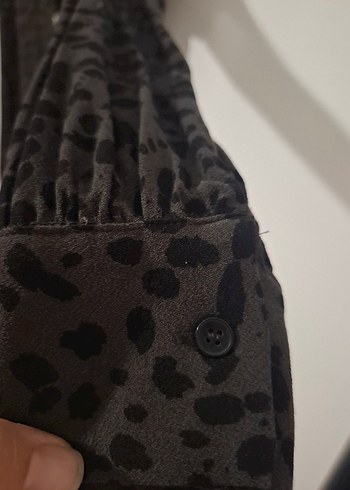 Gri Desenli Uzun Kollu Düğmeli Kadın Elbise - Görsel 4