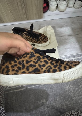 39 Beden kahverengi Renk Kürklü Leopar Desenli Platform Kadın Spor Ayakkabı