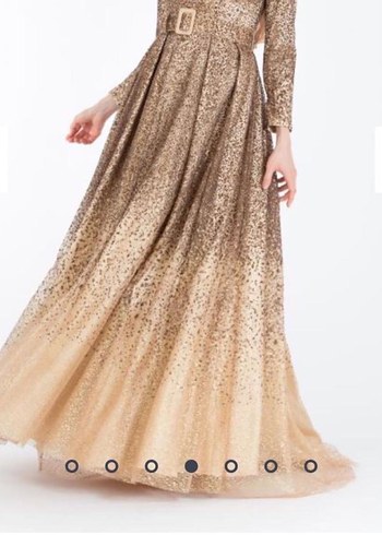 Armine Parlak Bej Uzun Kollu Abiye Elbise - Görsel 3