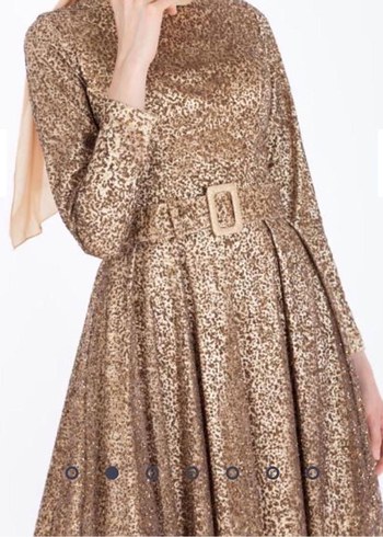 Armine Parlak Bej Uzun Kollu Abiye Elbise - Görsel 4