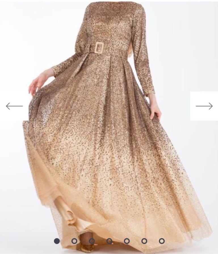 Armine Parlak Bej Uzun Kollu Abiye Elbise - Görsel 2