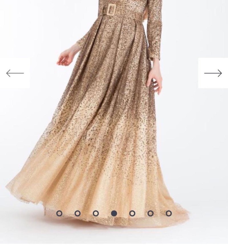 Armine Parlak Bej Uzun Kollu Abiye Elbise - Görsel 3