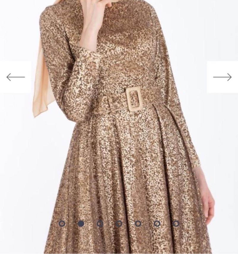 Armine Parlak Bej Uzun Kollu Abiye Elbise - Görsel 4