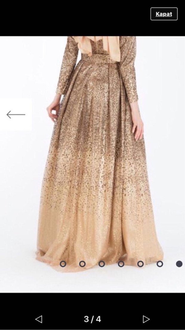 Armine Parlak Bej Uzun Kollu Abiye Elbise - Görsel 5