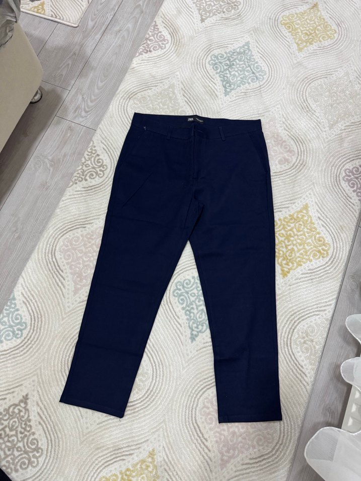 Lacivert Pilili Kumaş Pantolon - Görsel 3