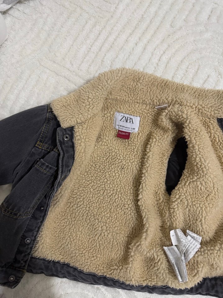 Gri SNOOPY Baskılı Kürklü Erkek Çocuk Kot Ceket - Görsel 2