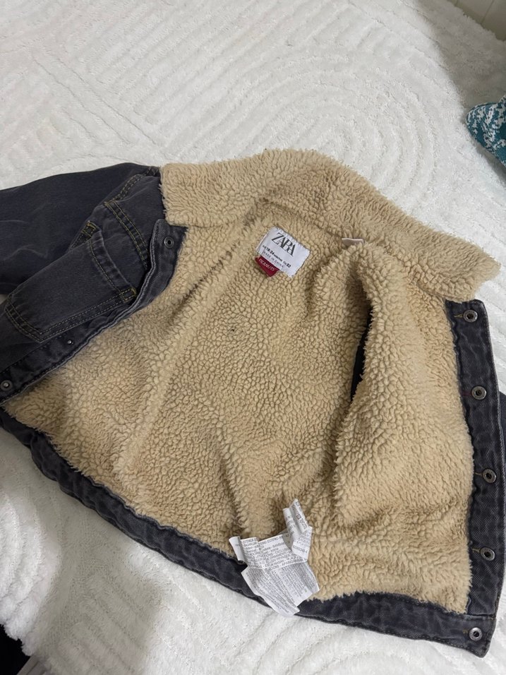 Gri SNOOPY Baskılı Kürklü Erkek Çocuk Kot Ceket - Görsel 4