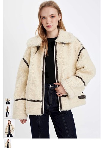 Bej Kürklü Rahat Kesim Kadın Ceket - Görsel 4