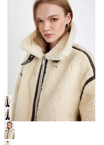 Bej Kürklü Rahat Kesim Kadın Ceket - Görsel 3