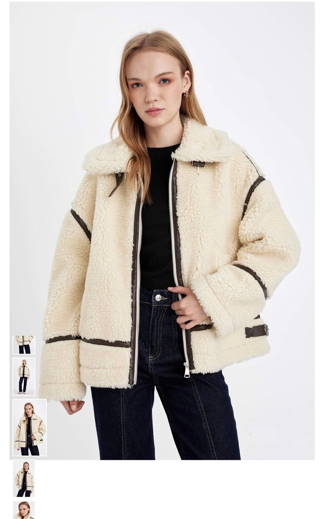 Bej Kürklü Rahat Kesim Kadın Ceket - Görsel 4