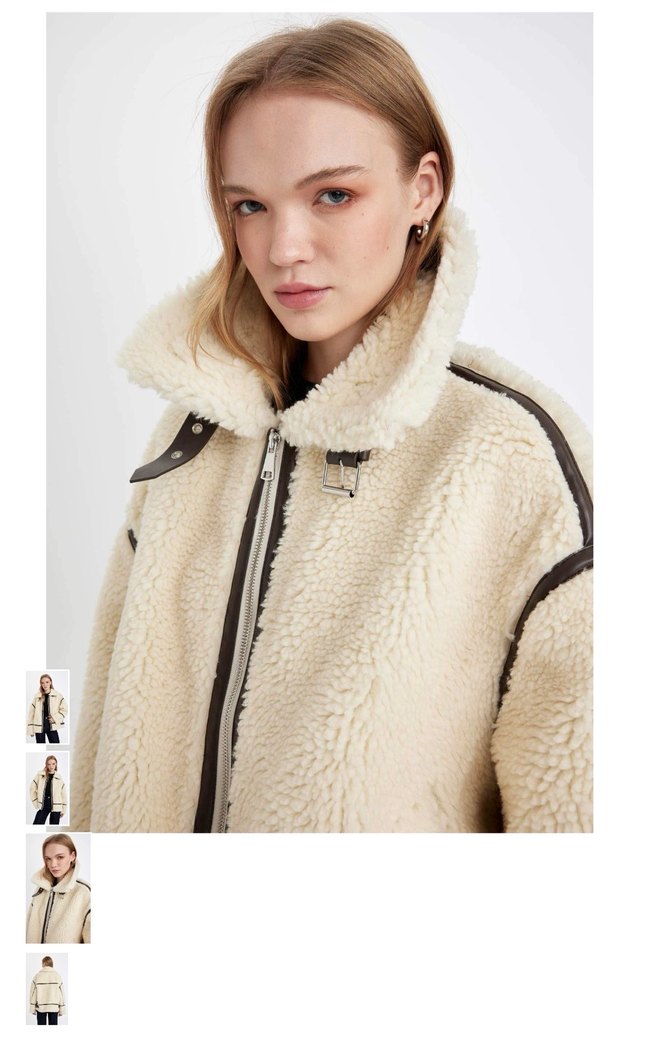 Bej Kürklü Rahat Kesim Kadın Ceket - Görsel 3