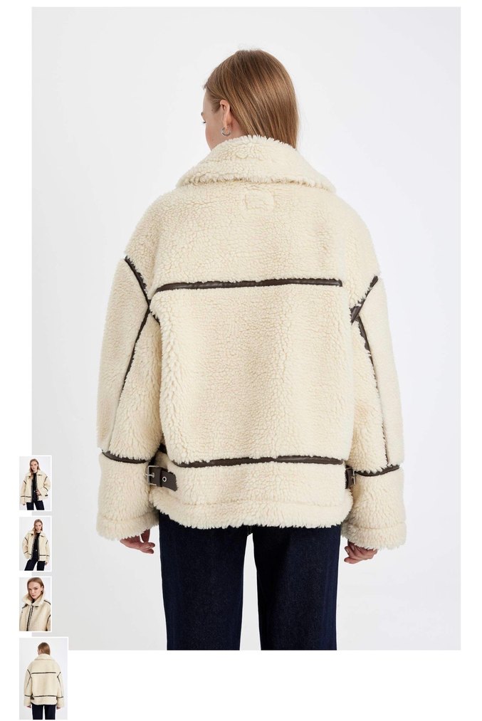 Bej Kürklü Rahat Kesim Kadın Ceket - Görsel 2