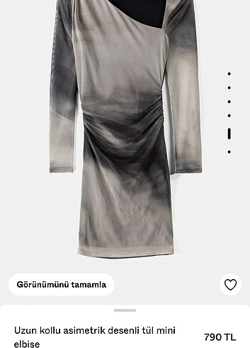 Bershka uzun kollu asimetrik desenli tül elbise 