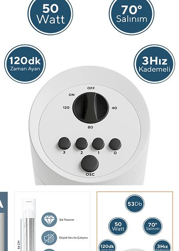 Beyaz Ayaklı Vantilatör 53 dB Sessiz - Görsel 3