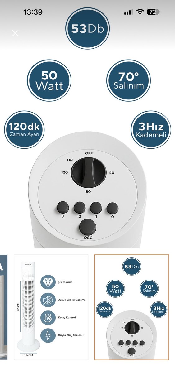 Beyaz Ayaklı Vantilatör 53 dB Sessiz - Görsel 3