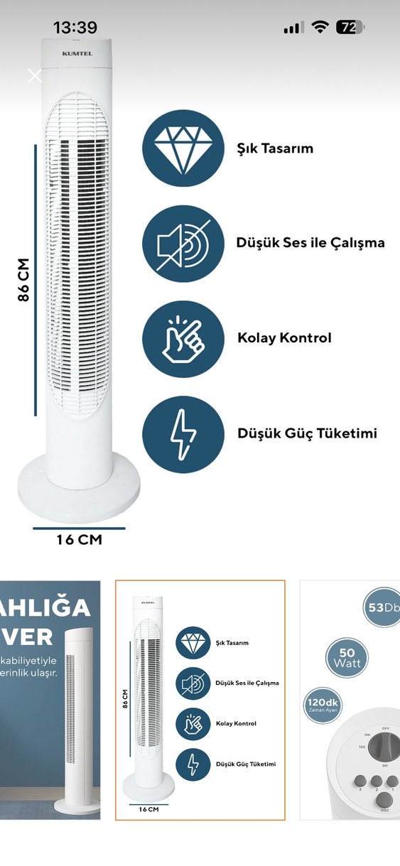 Beyaz Ayaklı Vantilatör 53 dB Sessiz - Görsel 2