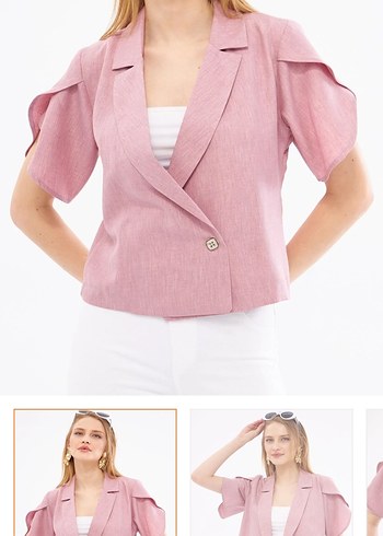 Zara Dugmeli Kisa Pembe Keten Kadin Blazer