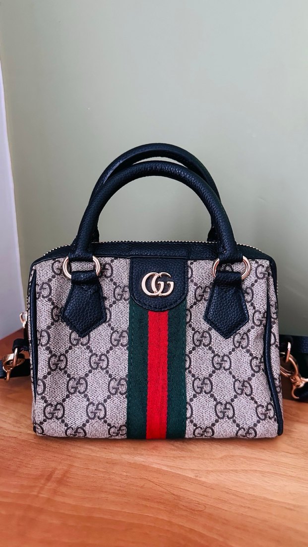 Kemer Detaylı Gri Baskılı Deri Kadın Çanta - Görsel 2