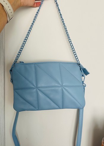 Zincir Detaylı Mavi Deri Kadın Çanta - Görsel 2