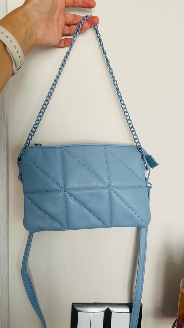 Zincir Detaylı Mavi Deri Kadın Çanta - Görsel 2