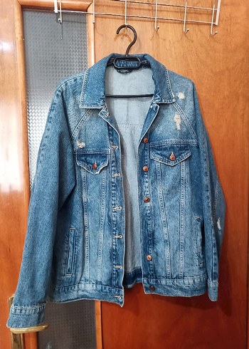 Düğmeli Mavi Kadın Denim Ceket