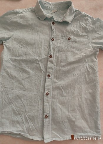 Sarı Kısa Kollu Erkek Keten Gömlek - Görsel 4