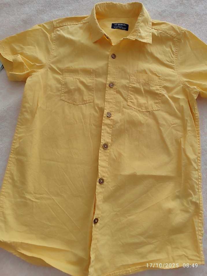 Sarı Kısa Kollu Erkek Keten Gömlek - Görsel 5