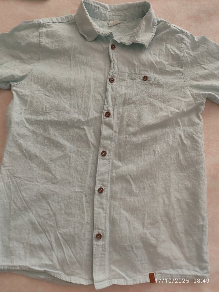 Sarı Kısa Kollu Erkek Keten Gömlek - Görsel 4