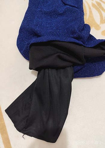 Mavi Simli V Yaka Uzun Abiye Elbise - Görsel 2