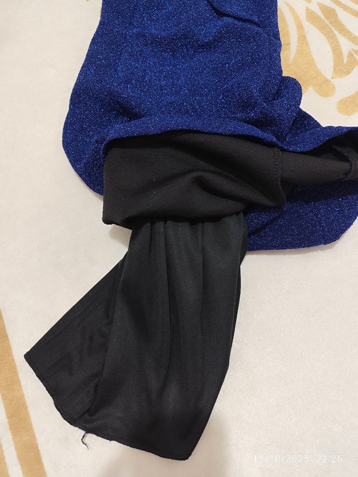 Mavi Simli V Yaka Uzun Abiye Elbise - Görsel 2