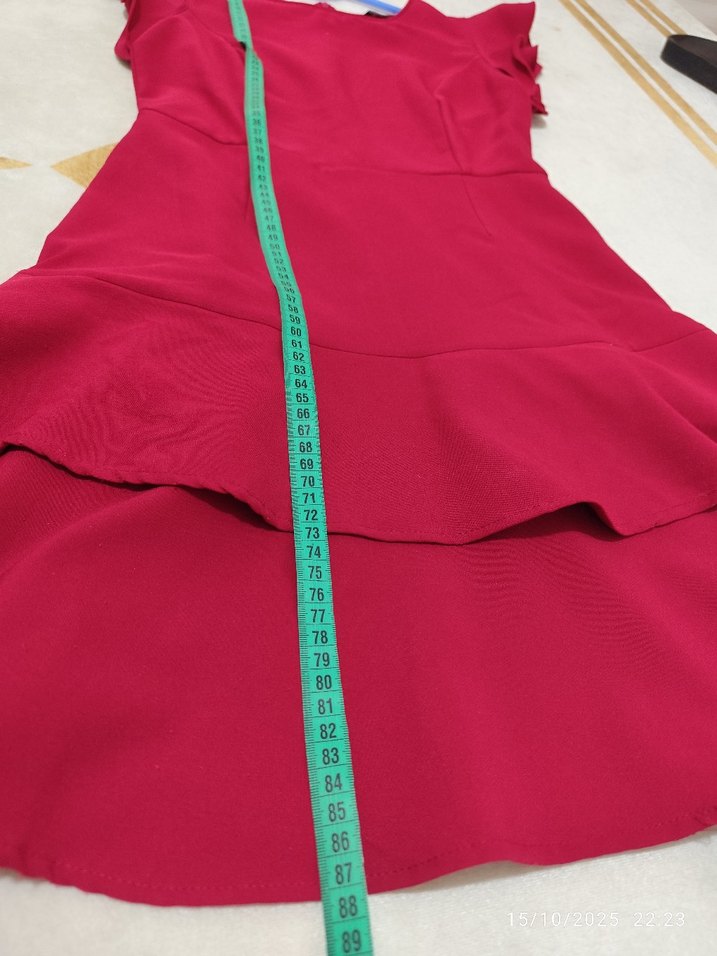 Kırmızı Midi Fırfırlı Kadın Elbise - Görsel 2