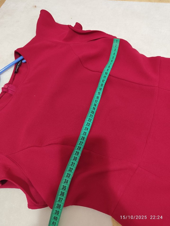 Kırmızı Midi Fırfırlı Kadın Elbise - Görsel 3