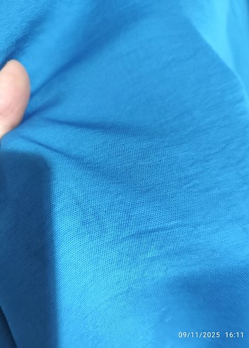 Mavi Uzun Kollu Pilili Kadın Elbise - Görsel 3