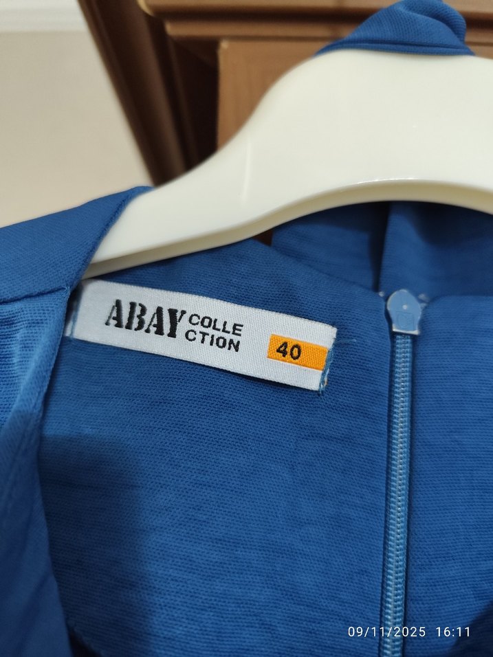 Mavi Uzun Kollu Pilili Kadın Elbise - Görsel 4