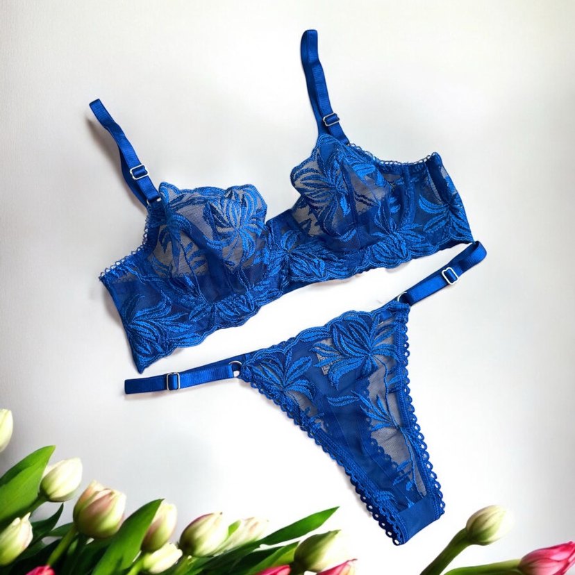 Nakışlı Mavi Sütyen Takımı - Görsel 2