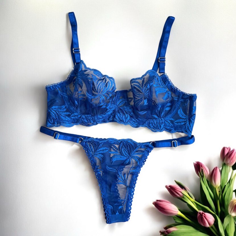 Nakışlı Mavi Sütyen Takımı - Görsel 3