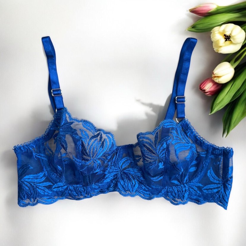 Nakışlı Mavi Sütyen Takımı - Görsel 4