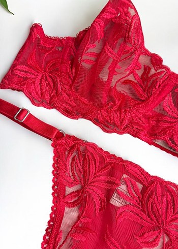 Nakışlı Kırmızı Sütyen Takımı - Görsel 4
