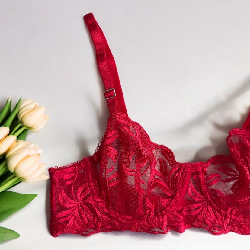 Nakışlı Kırmızı Sütyen Takımı - Görsel 5