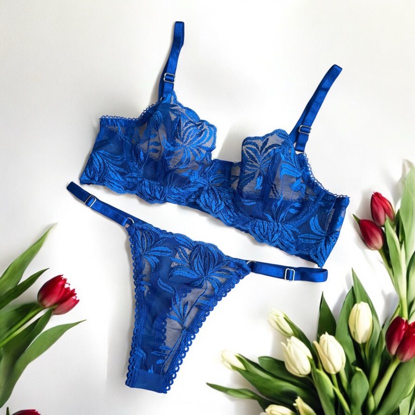 İşlemeli Mavi Sütyen Takımı - Görsel 3