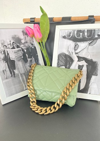 Zincir Detaylı Pastel Yeşil Deri Çanta - Görsel 2