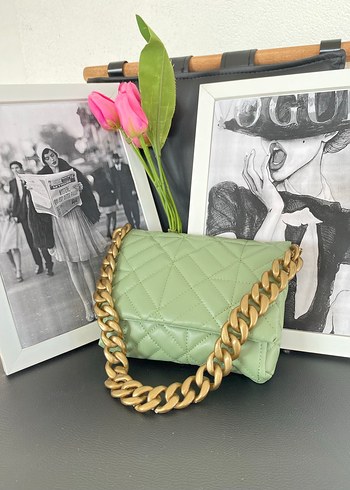 Zincir Detaylı Pastel Yeşil Deri Çanta - Görsel 7