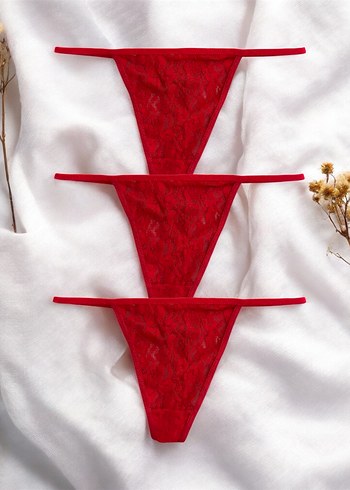 Nakışlı Kırmızı Kadın Tanga 15Li Set - Görsel 3